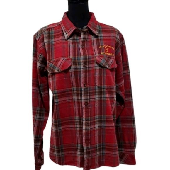 Yellowstone Dutton Ranch Mens Button Up Flannel Shirt, Size Med, Red/Teal - Picture 1 of 5